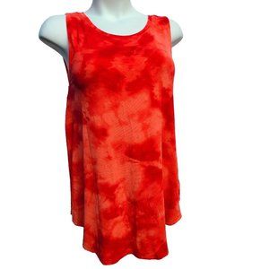 Old Navy Bright Orange Sleeveless Tie Dye Tunic Top Size L Coral Flowy Hi-Neck